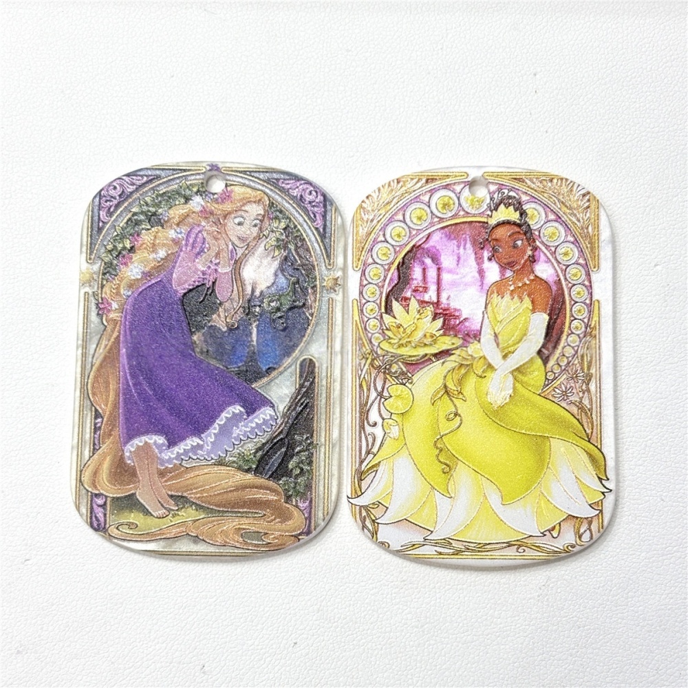 Hanging Hole Double Sided Engraved & Printed Princess Card Charms for DIY Jewelry, Pendants, Phone Chains & Bag Hangers
