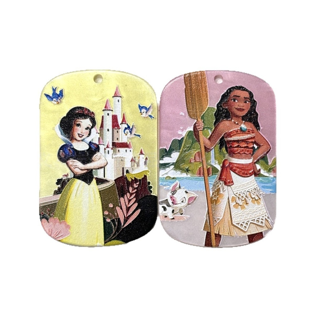 Double Sided Engraved & Printed Princess Card Charms with Hanging Hole for Pendants, Phone Chain & Bag Hanger