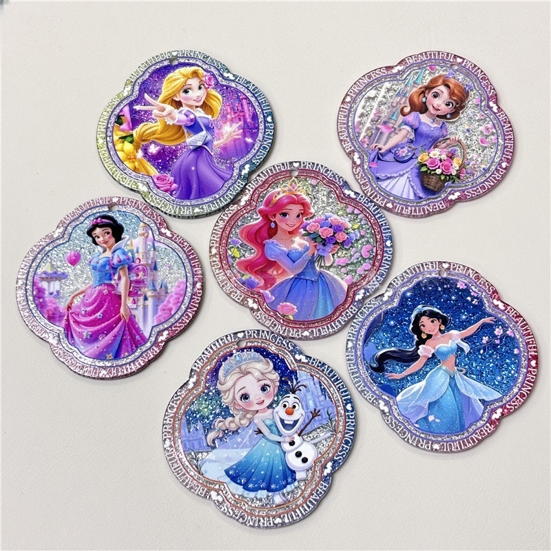 Hanging Hole Acrylic Double Sided Carved Princess Printed Card Charms for DIY Phone & Keychain Accessories