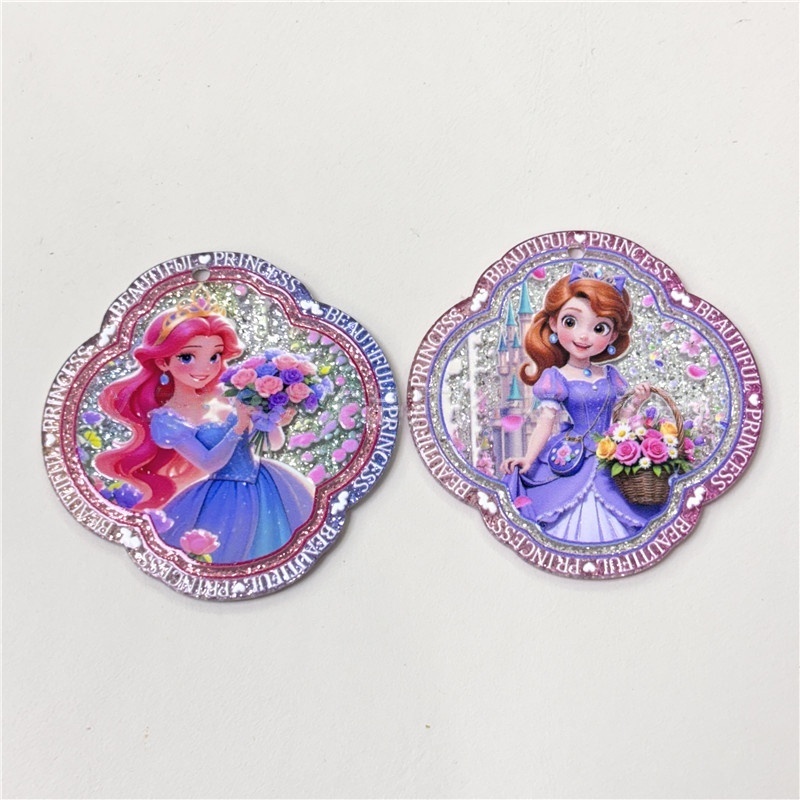Hanging Hole Acrylic Double Sided Carved Princess Printed Card Charms for DIY Phone & Keychain Accessories