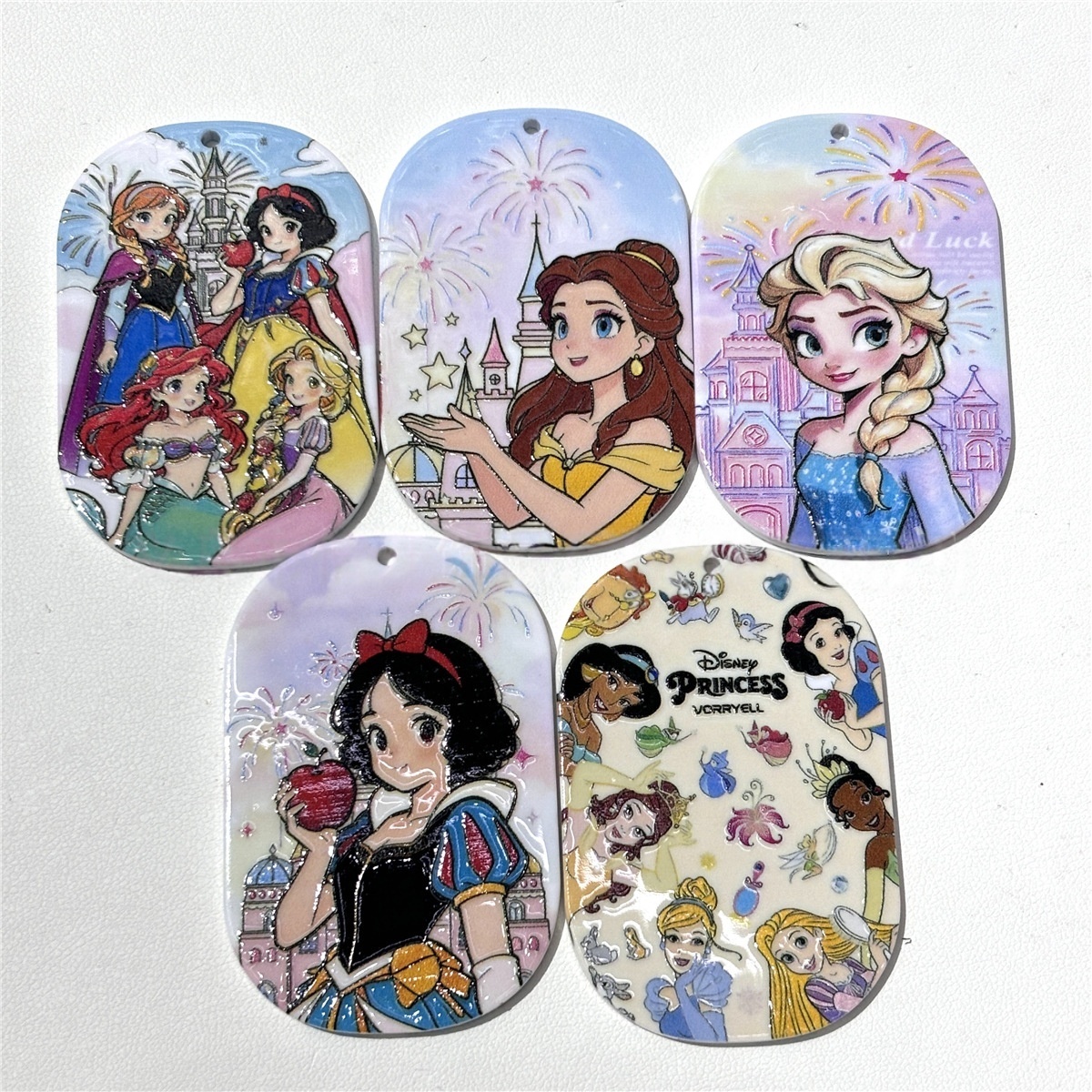 Engraved Princess Pattern Card Pendants with Hanging Hole for DIY Handmade Accessories & Bag Charms