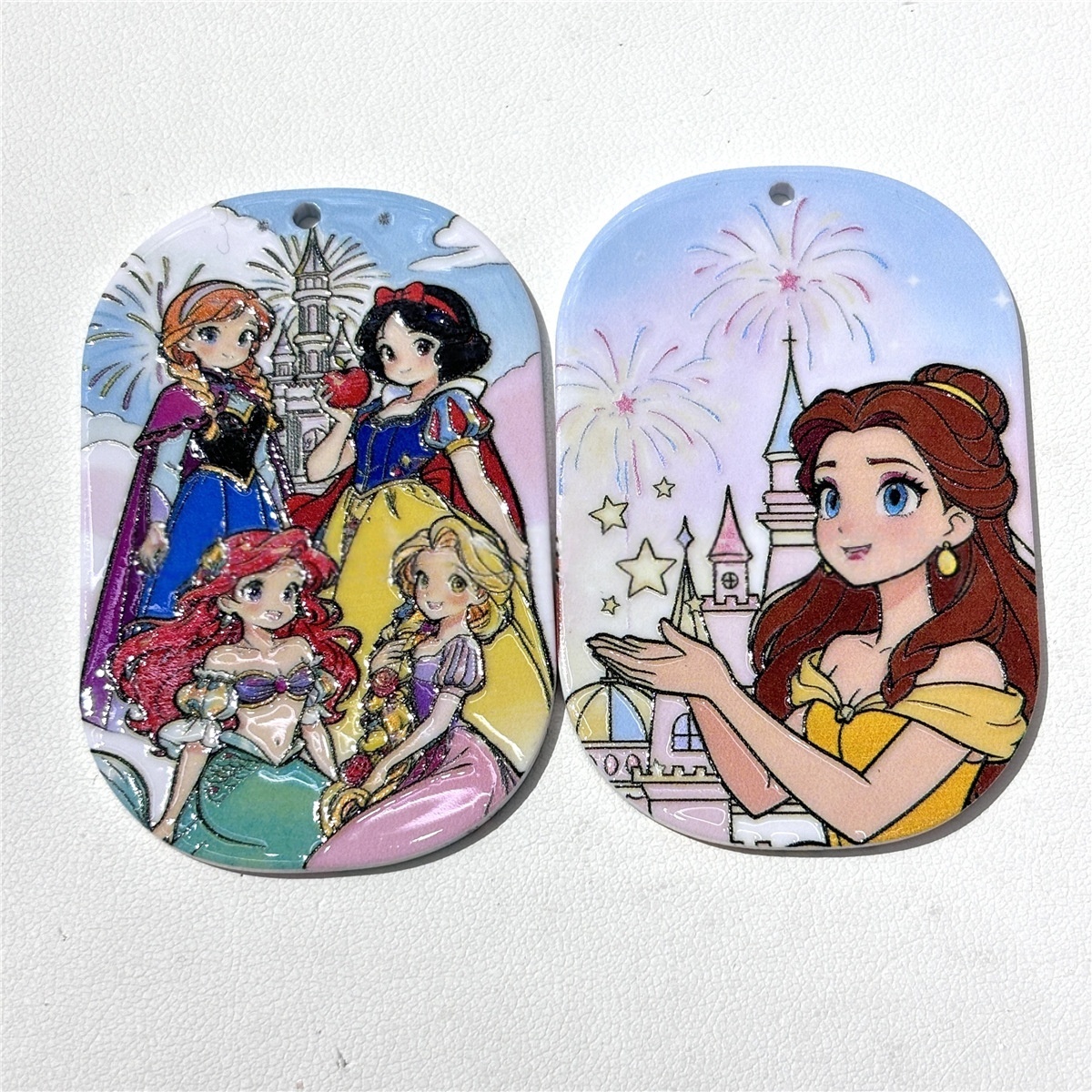 Engraved Princess Pattern Card Pendants with Hanging Hole for DIY Handmade Accessories & Bag Charms