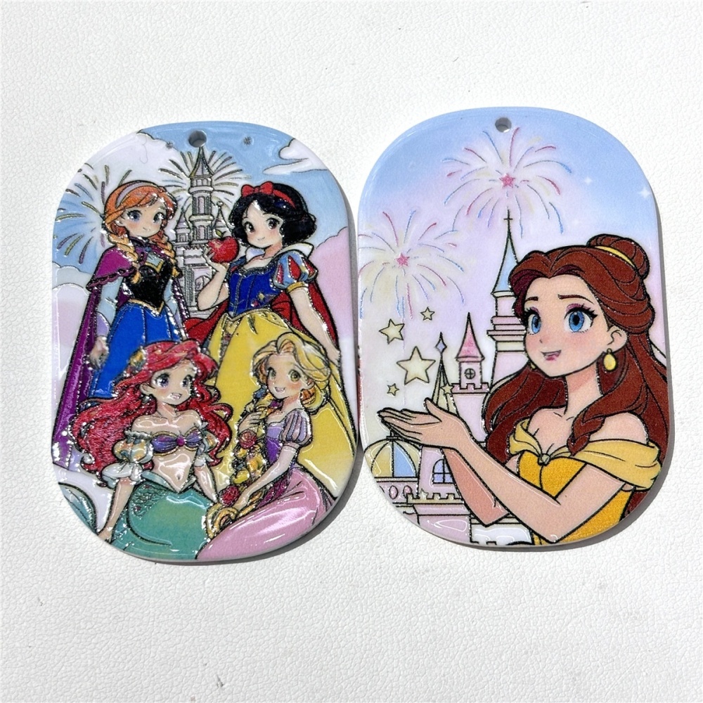 Engraved Princess Pattern Card Pendants with Hanging Hole for DIY Handmade Accessories & Bag Charms