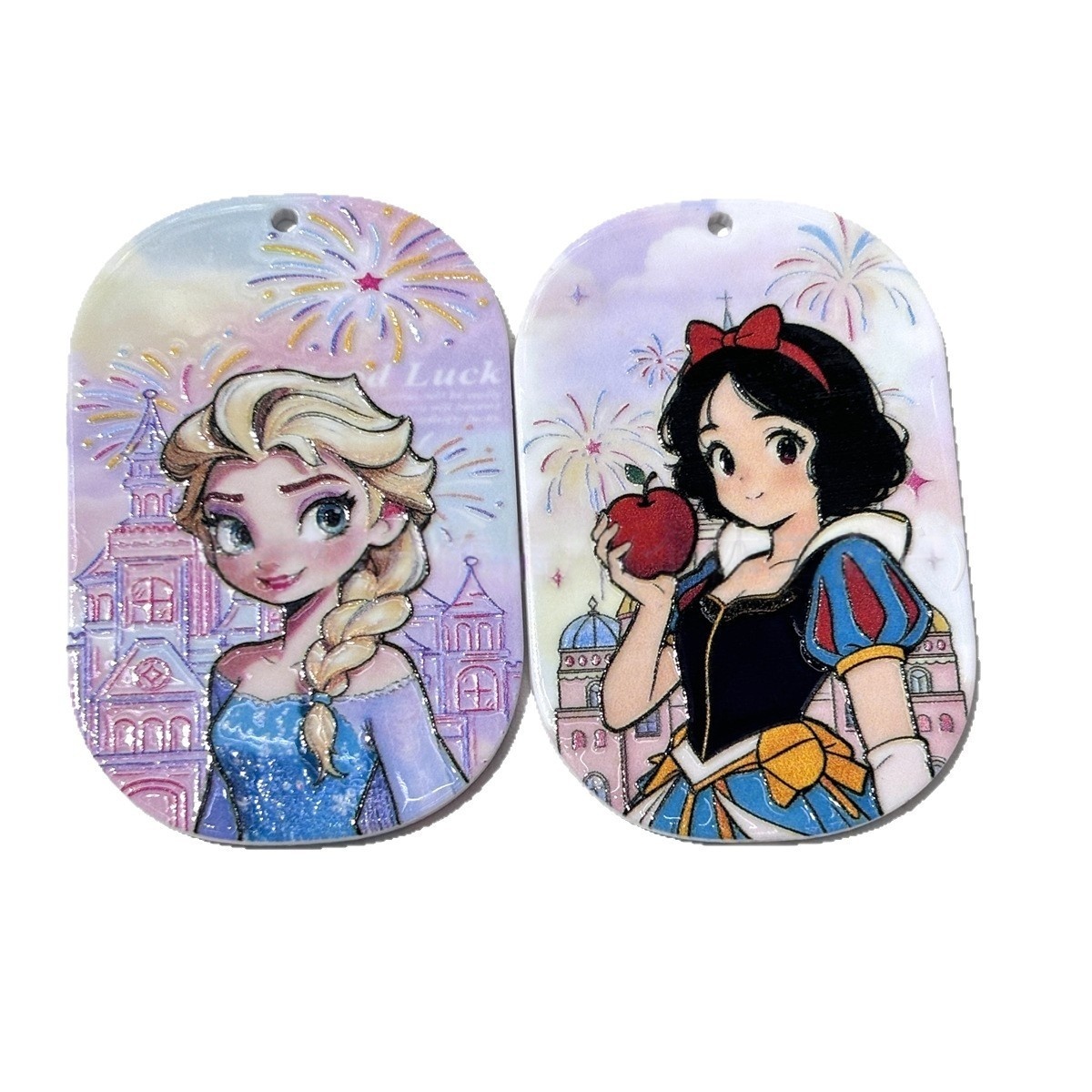 Engraved Princess Pattern Card Pendants with Hanging Hole for DIY Handmade Accessories & Bag Charms
