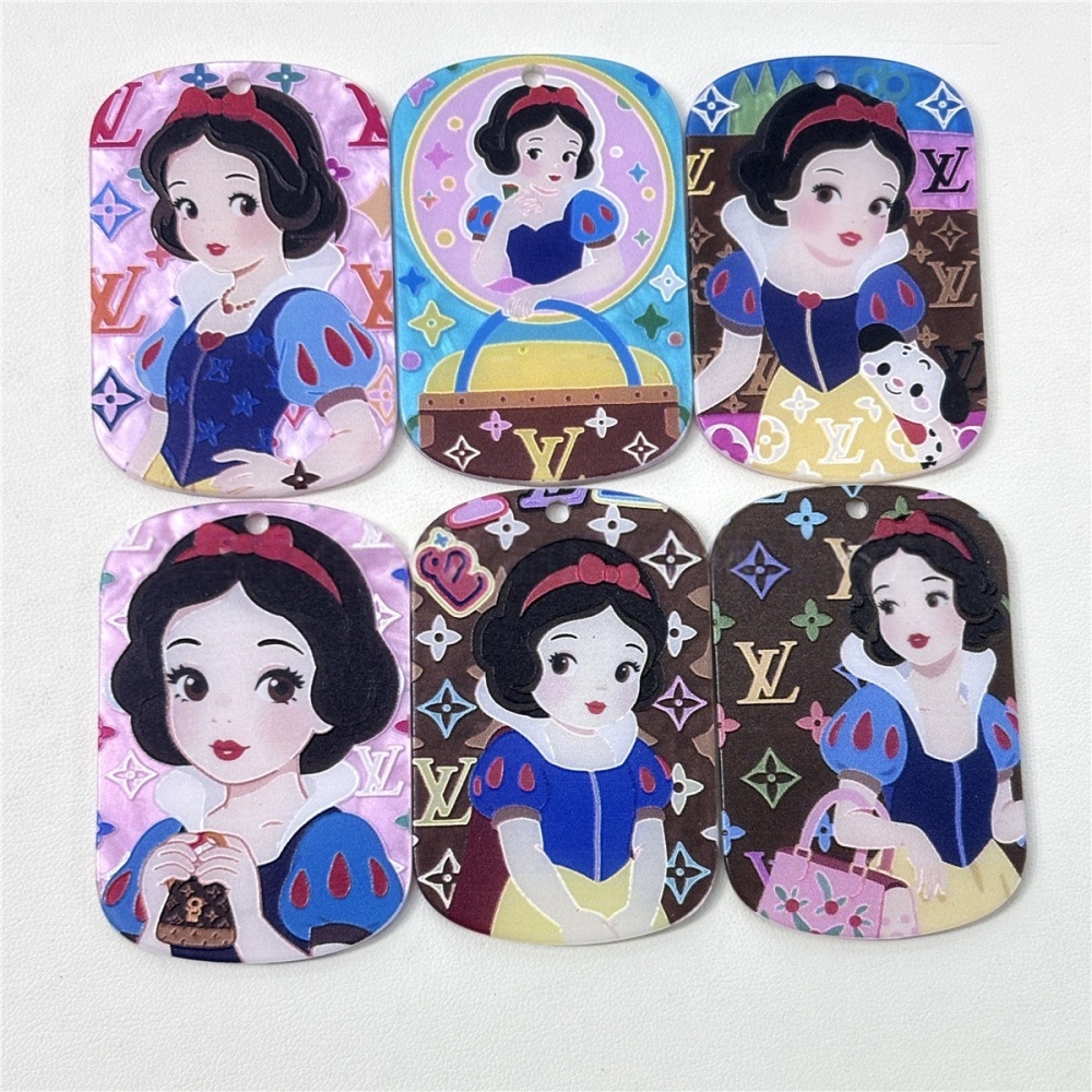 Hanging Hole Engraved Cartoon Princess Printed Card Charms for DIY Jewelry, Phone Chain & Bag Hanger