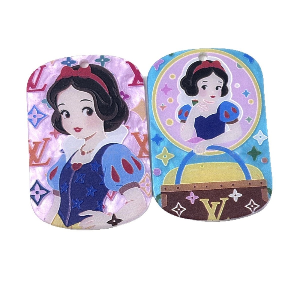 Hanging Hole Engraved Cartoon Princess Printed Card Charms for DIY Jewelry, Phone Chain & Bag Hanger