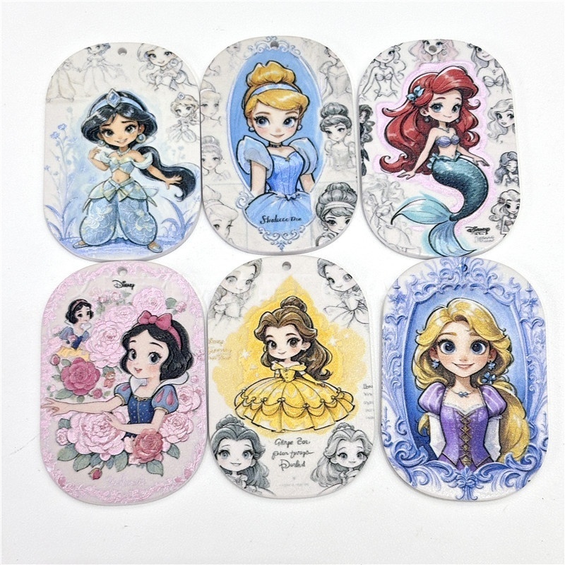 Acrylic Cartoon Princess Printed Charms with Hole, DIY Accessories for Phone Strap & Keychain