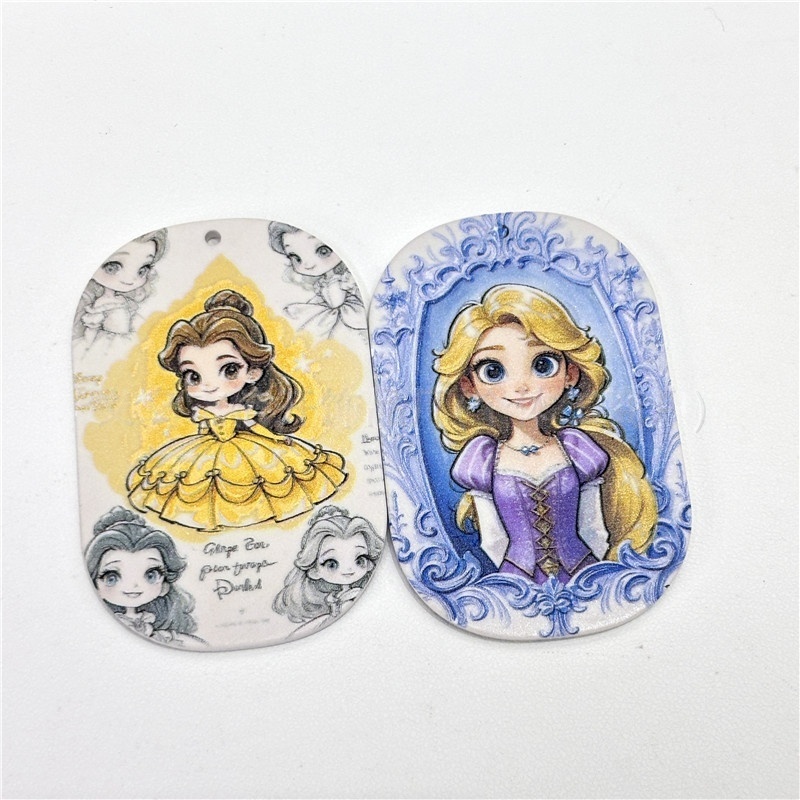 Acrylic Cartoon Princess Printed Charms with Hole, DIY Accessories for Phone Strap & Keychain