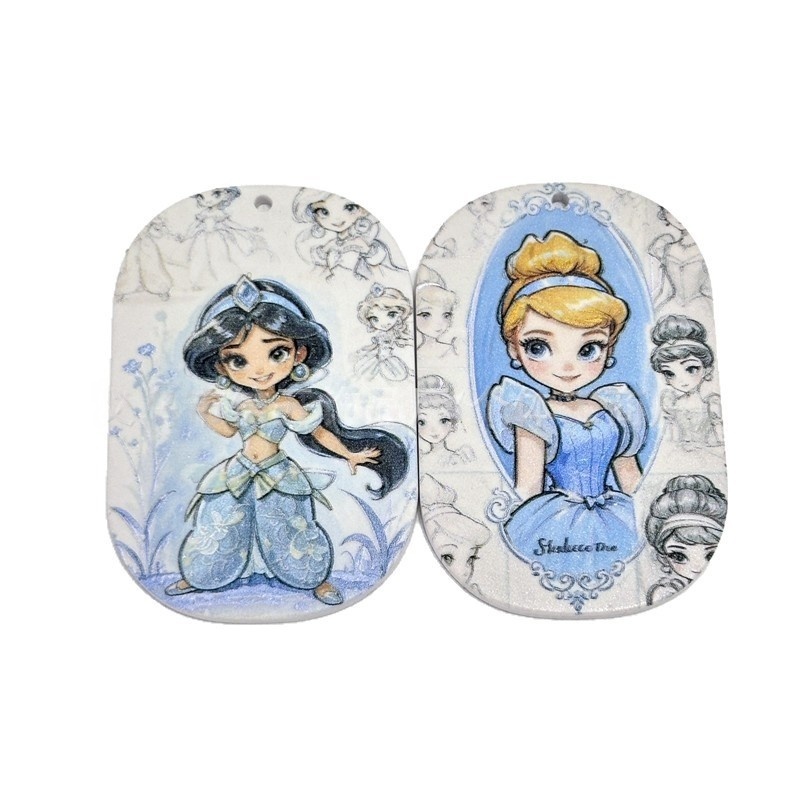 Acrylic Cartoon Princess Printed Charms with Hole, DIY Accessories for Phone Strap & Keychain