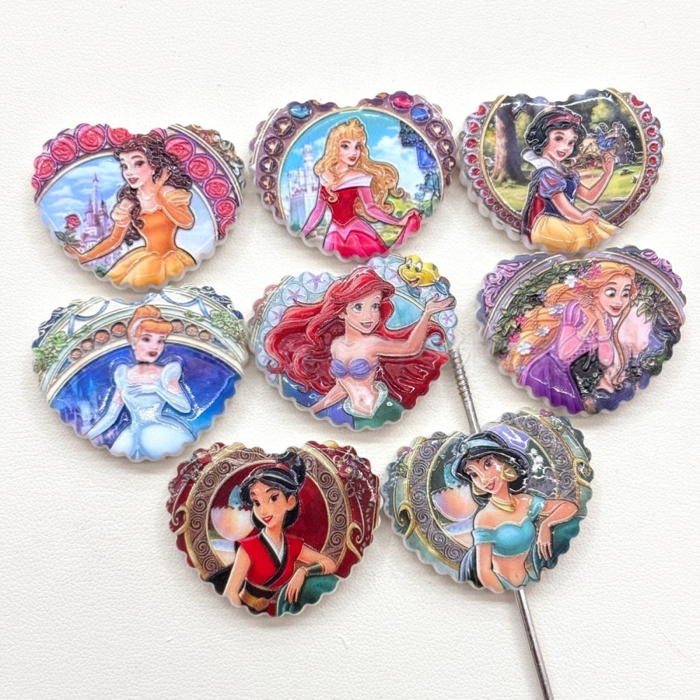 Acrylic Cartoon Princess Printed Charms with Hole, DIY Accessories for Phone Strap & Keychain