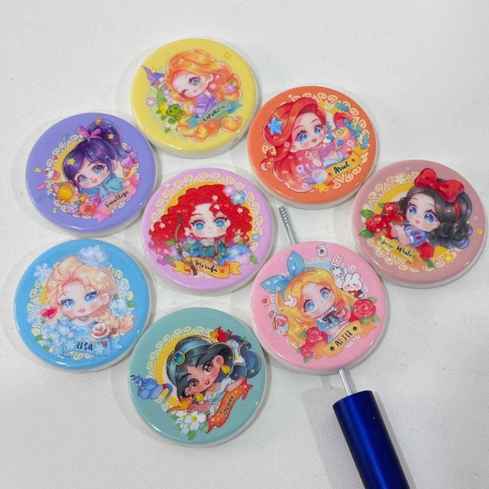 Round Disc Beads with Through Hole, Cute Princess Cartoon Charms for Bag, Pen & Jewelry Making