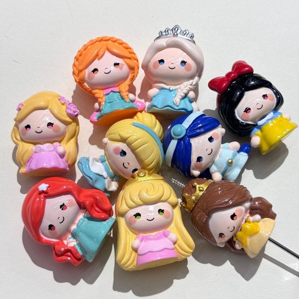 3D Cartoon Q Version Princess Beads with Hole, DIY Accessories for Beadable Pen, Phone & Keychain