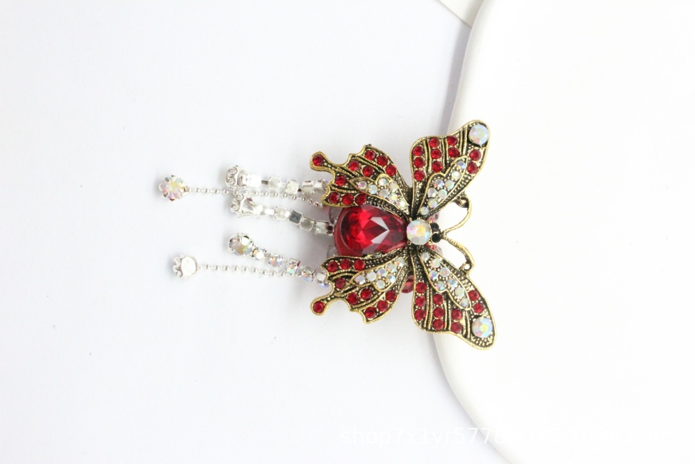 Vintage Bronze Full Rhinestone Butterfly Beads with Tassel, Heavy Duty Charms for Beadable Pens