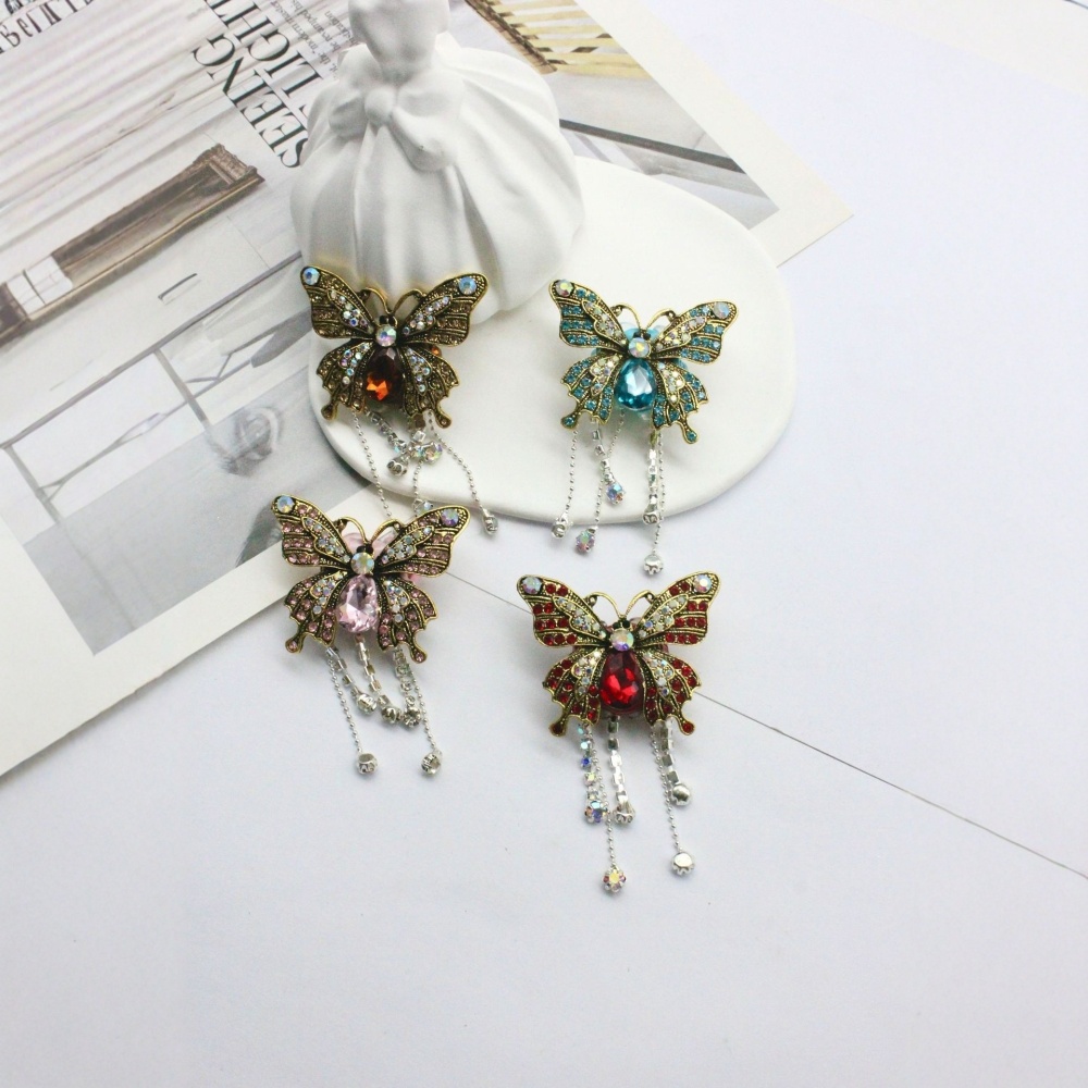 Vintage Bronze Full Rhinestone Butterfly Beads with Tassel, Heavy Duty Charms for Beadable Pens