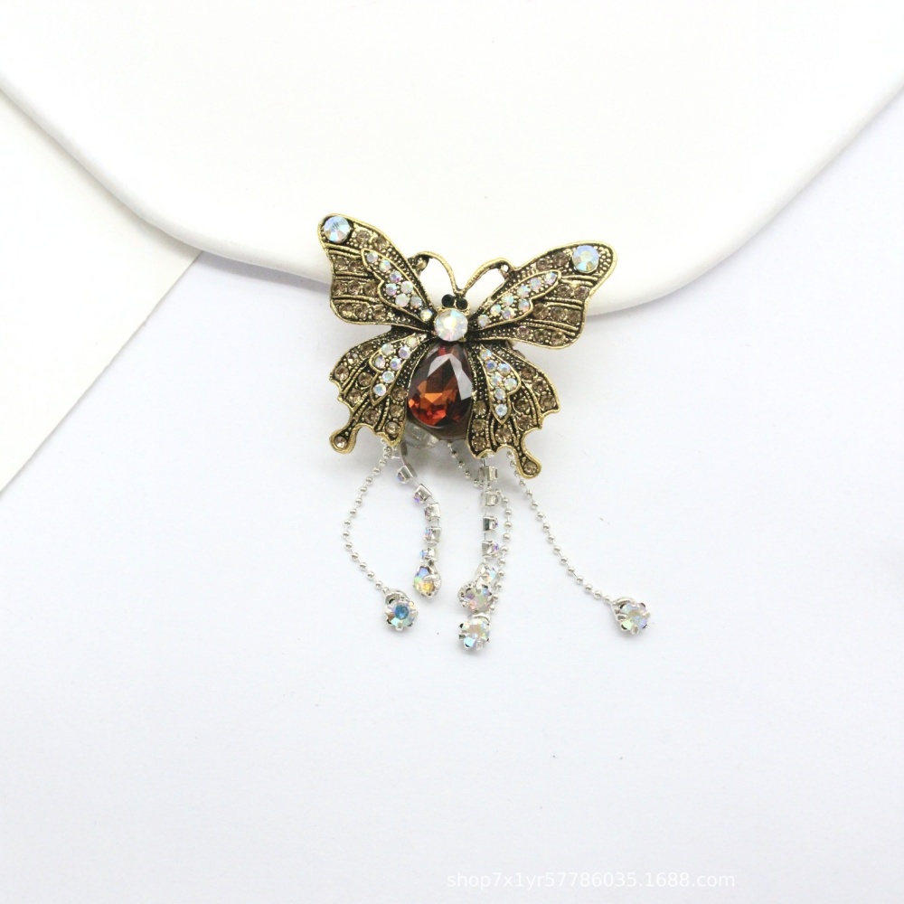 Vintage Bronze Full Rhinestone Butterfly Beads with Tassel, Heavy Duty Charms for Beadable Pens