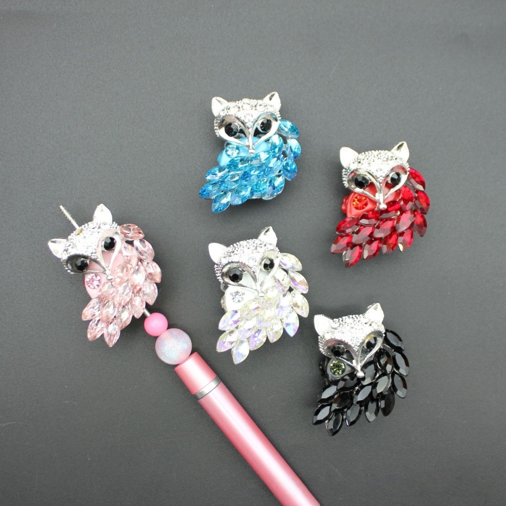 Sparkling Crystal Fox Straight Hole Beads, Handmade Alloy Jewelry Accessories for Beadable Pens