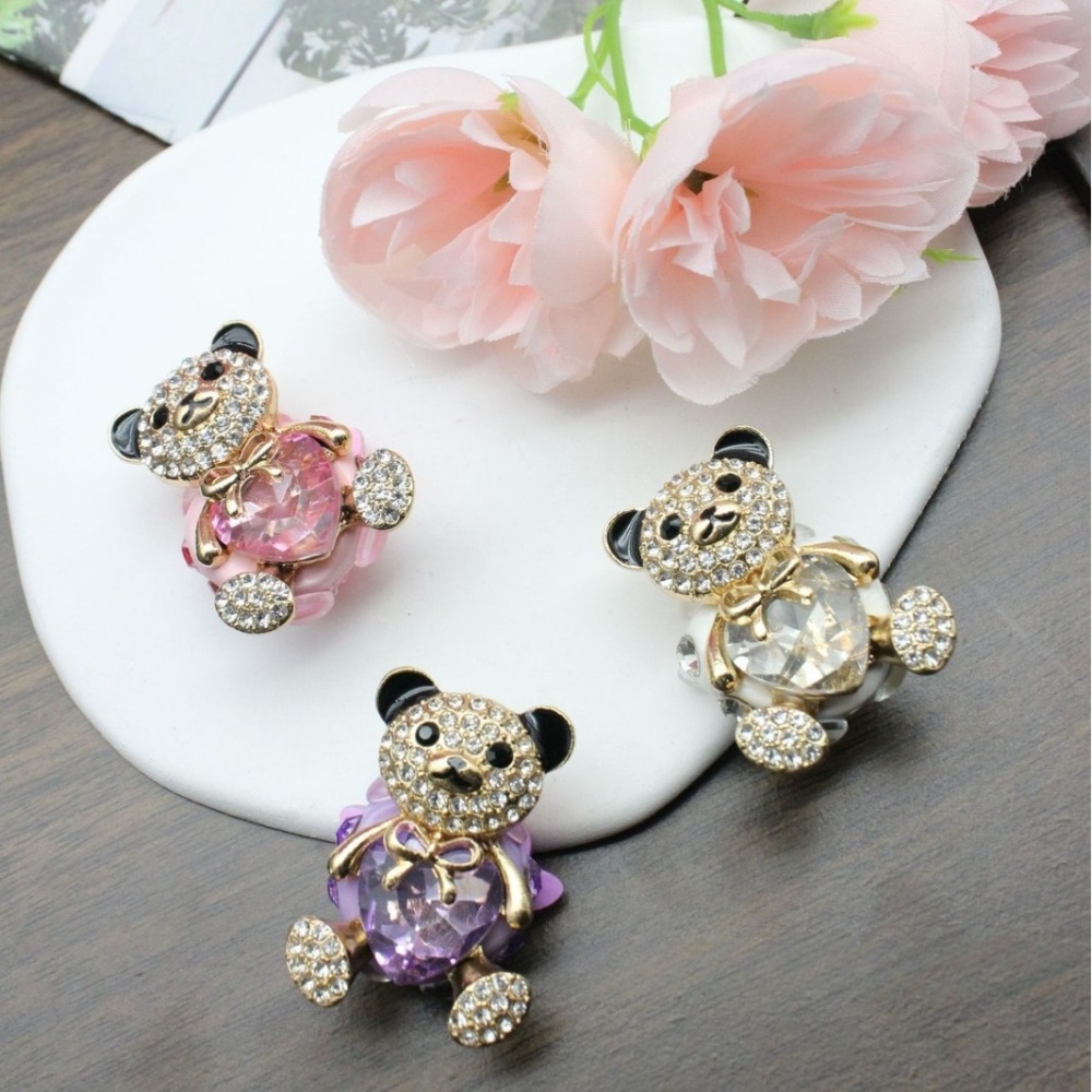 Cute Bear Holding Heart Rhinestone Beads, Straight Hole DIY Charms for Beadable Pens, Bag Pendants & Phone Lanyards