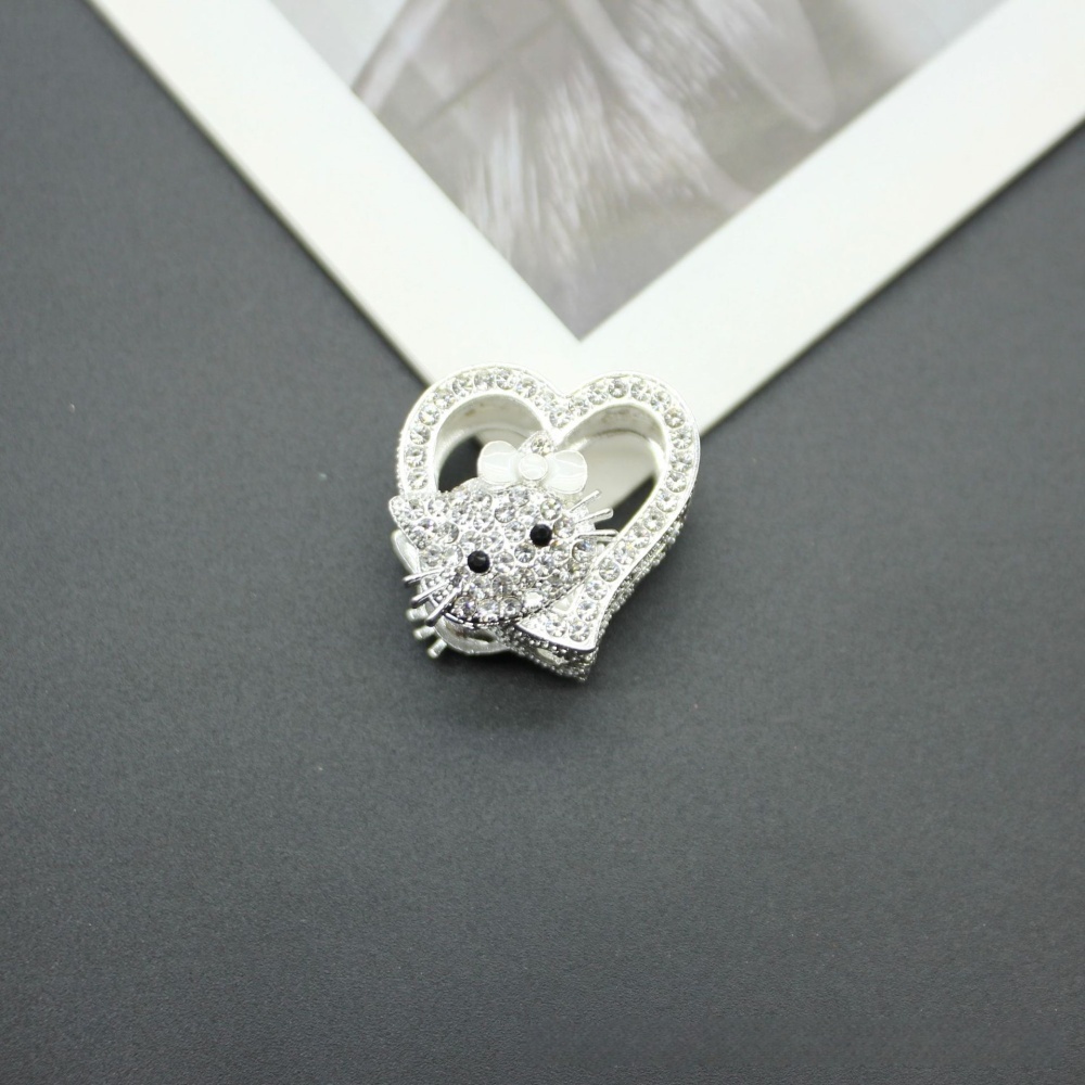 Cute Cartoon Cat with Hollow Heart Bling Beads, Straight Hole Alloy Charms for DIY Beadable Pens