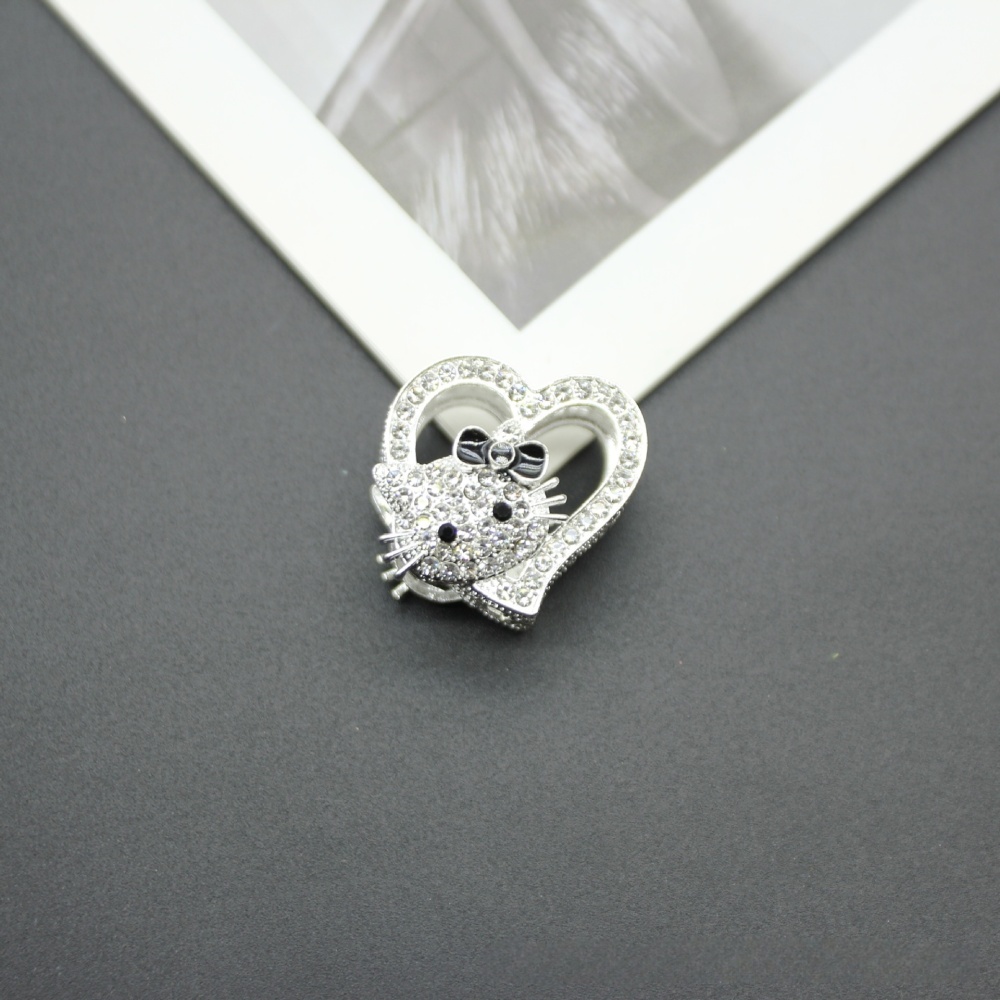 Cute Cartoon Cat with Hollow Heart Bling Beads, Straight Hole Alloy Charms for DIY Beadable Pens