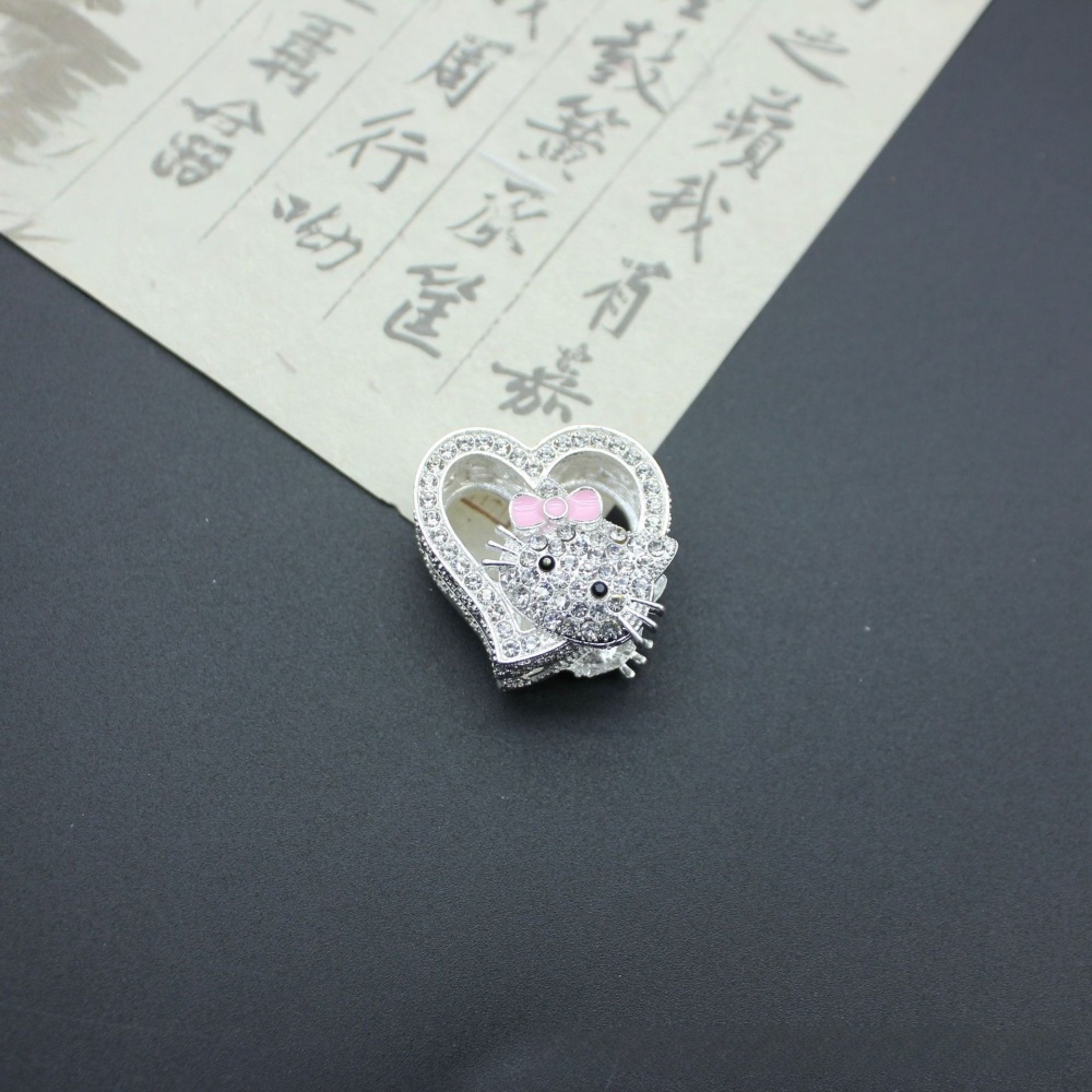 Cute Cartoon Cat with Hollow Heart Bling Beads, Straight Hole Alloy Charms for DIY Beadable Pens
