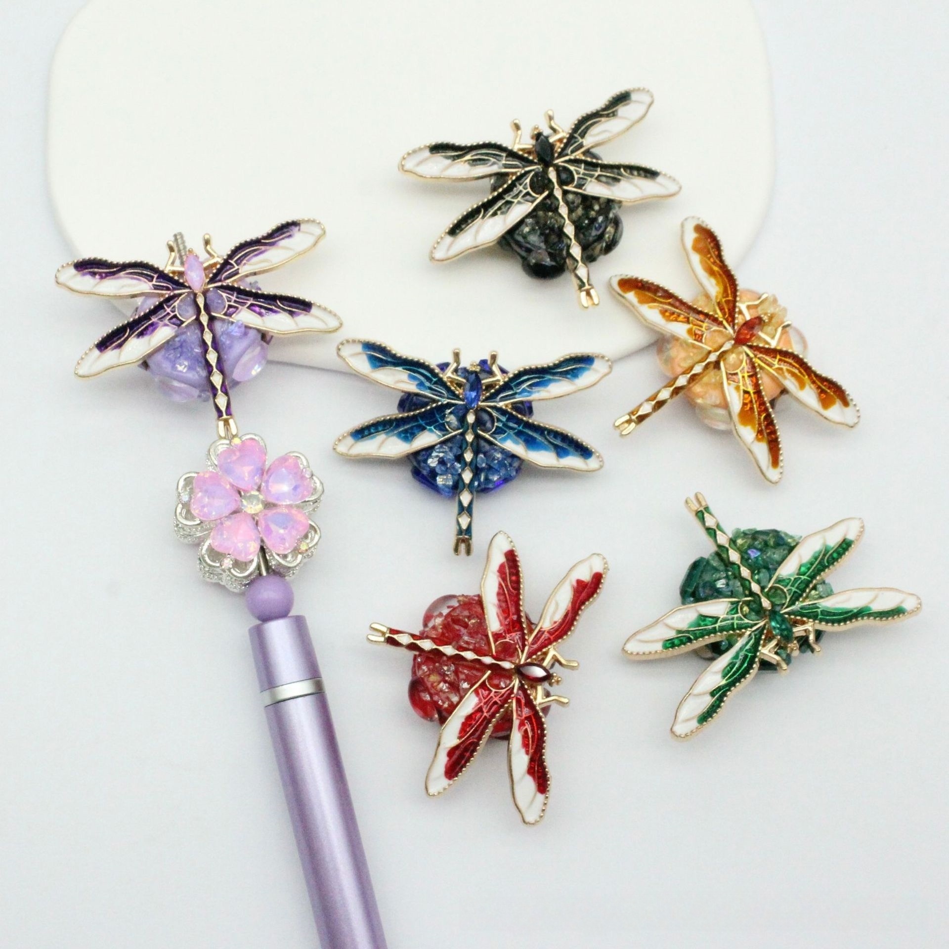 Retro Oil Dripping Enamel Dragonfly Beads, Delicate DIY Accessories for Beadable Pen Making