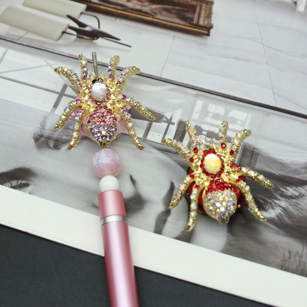 Trendy Full Rhinestone Spider Straight Hole Beads, Shiny Zircon Alloy Charms for DIY Pen Accessories