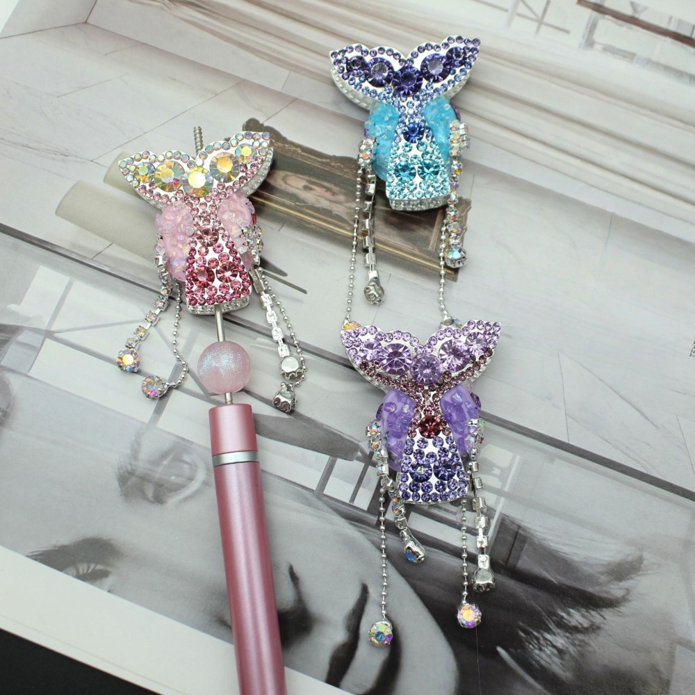 New Double-Sided Full Rhinestone Mermaid Tail Beads with Tassel, Straight Hole Charms for Beadable Pens