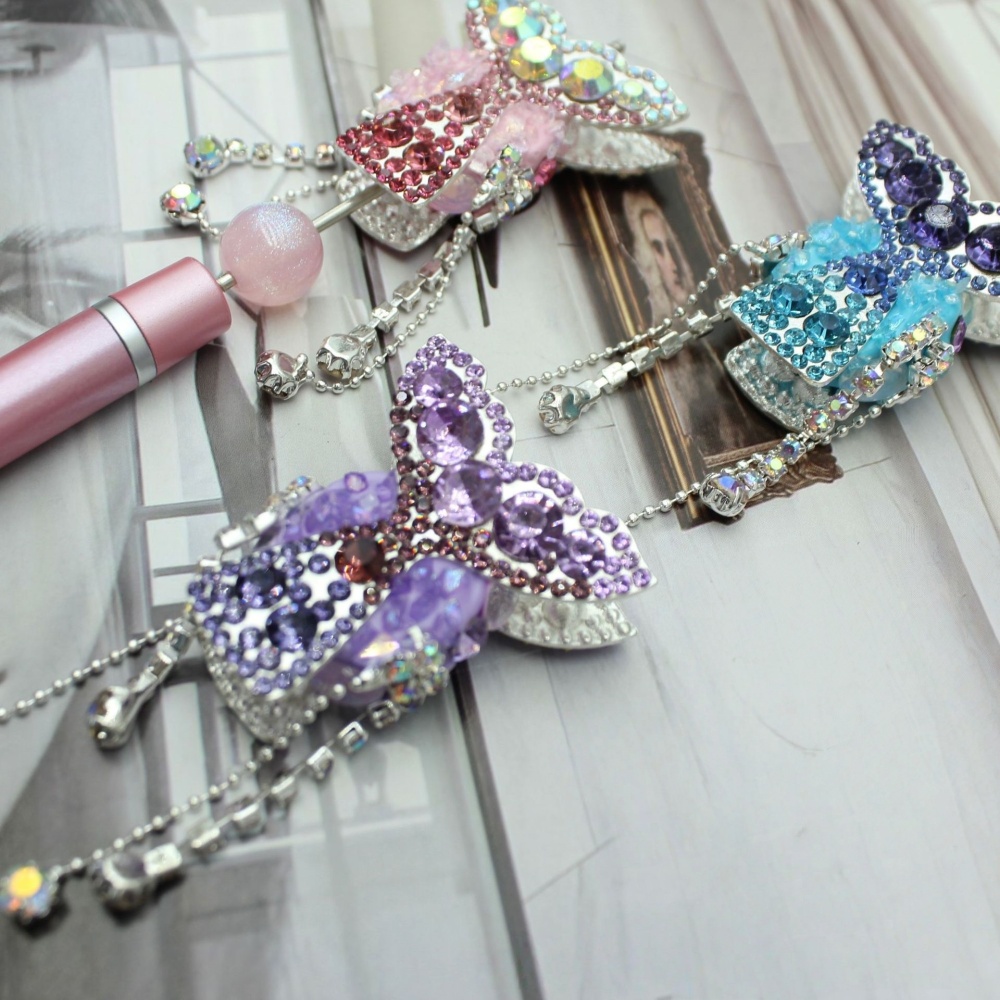 New Double-Sided Full Rhinestone Mermaid Tail Beads with Tassel, Straight Hole Charms for Beadable Pens