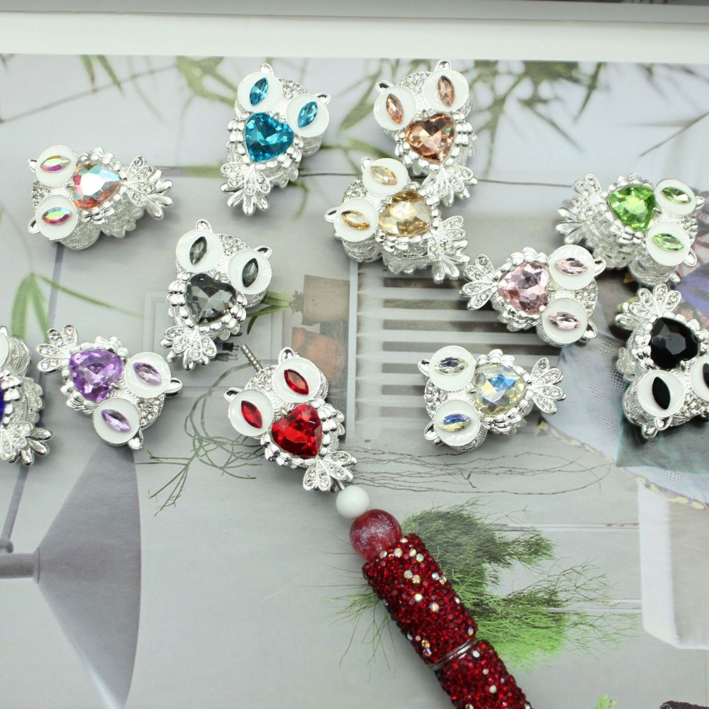 New Trending Heavy-duty Rhinestone Owl Beads, Straight Hole Alloy Loose Beads for Beadable Pens, Keychains & Phone Lanyards