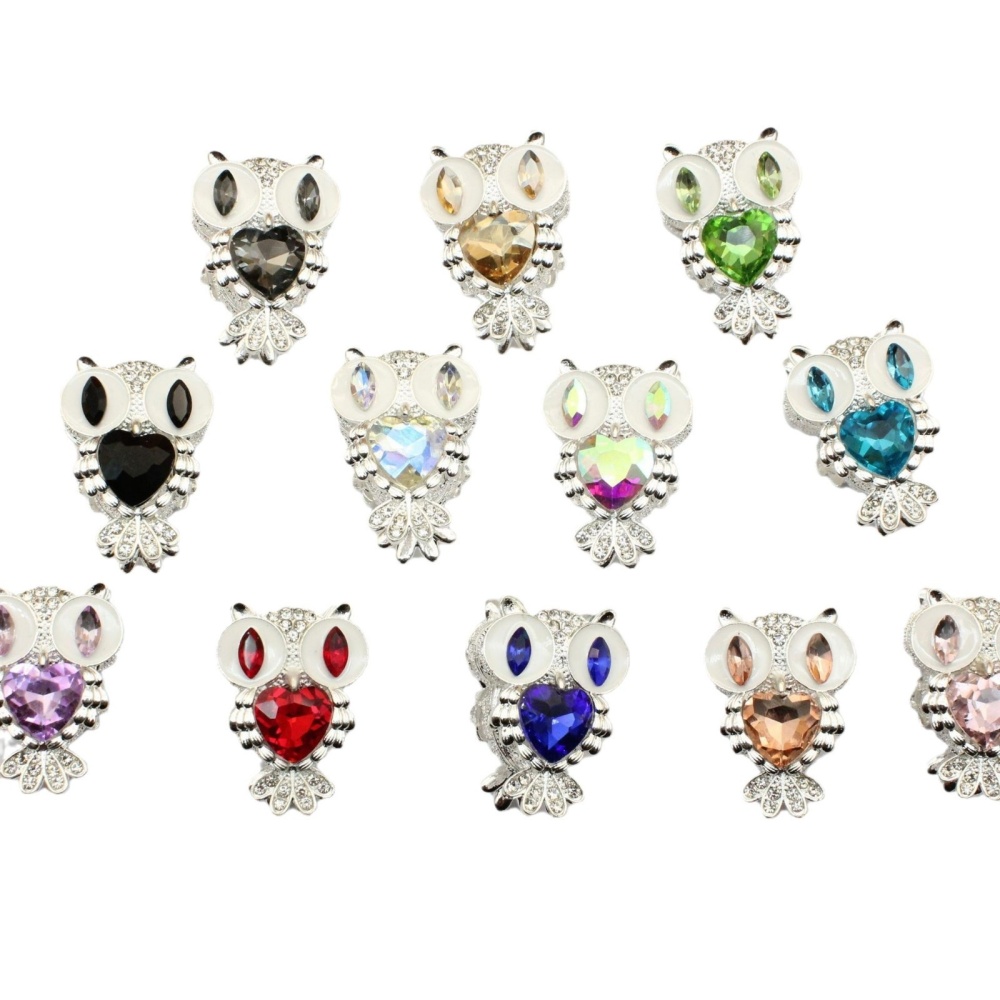 New Trending Heavy-duty Rhinestone Owl Beads, Straight Hole Alloy Loose Beads for Beadable Pens, Keychains & Phone Lanyards