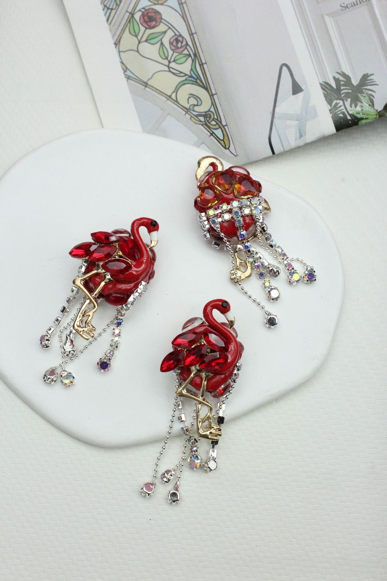 Cute Flamingo and Swan Beads with Hanging Chain, Straight Hole Accessories for Pen Making