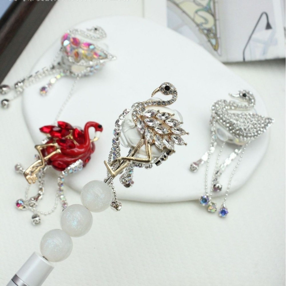 Cute Flamingo and Swan Beads with Hanging Chain, Straight Hole Accessories for Pen Making