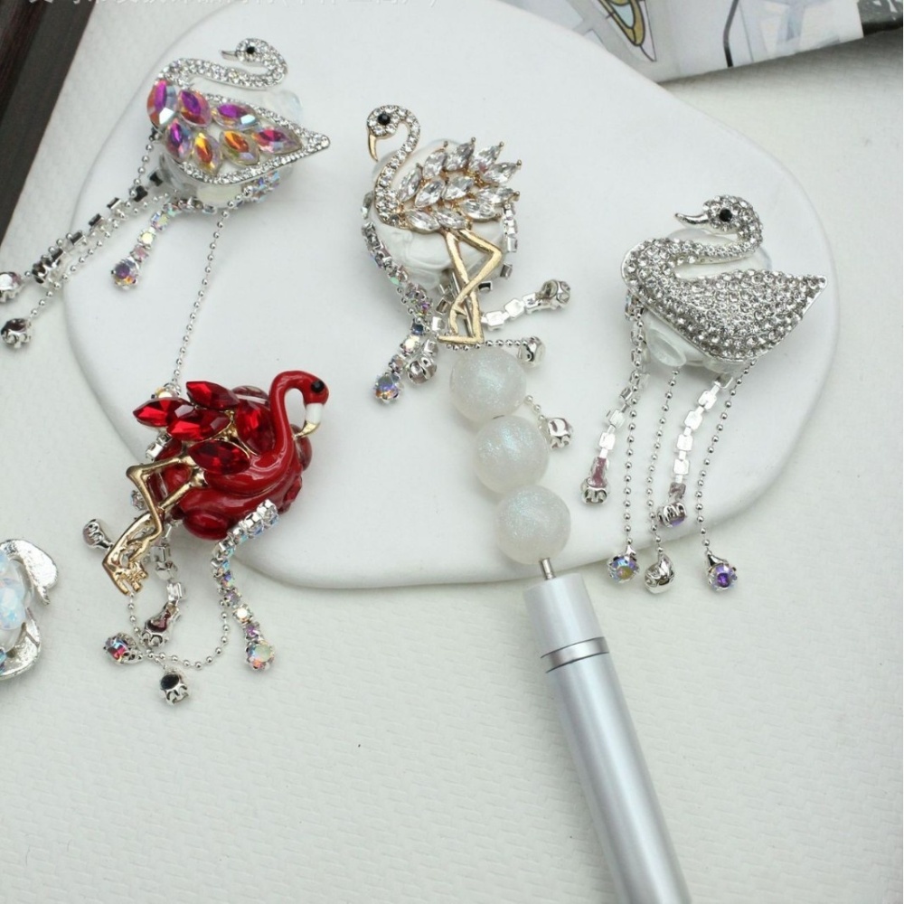 Cute Flamingo and Swan Beads with Hanging Chain, Straight Hole Accessories for Pen Making