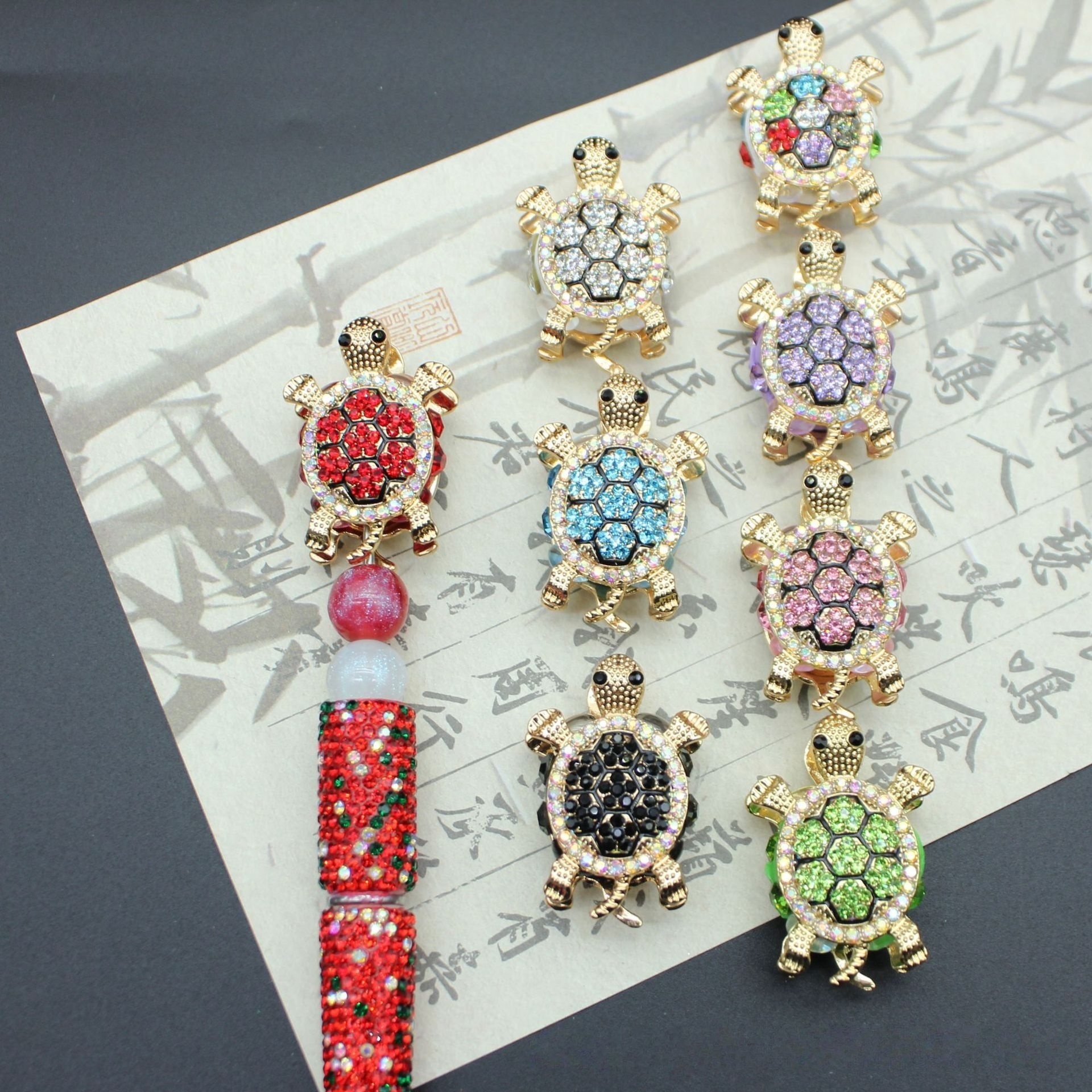 Cute Full Diamond Turtle Beads with Straight Hole, DIY Jewelry Accessories for Pen Making