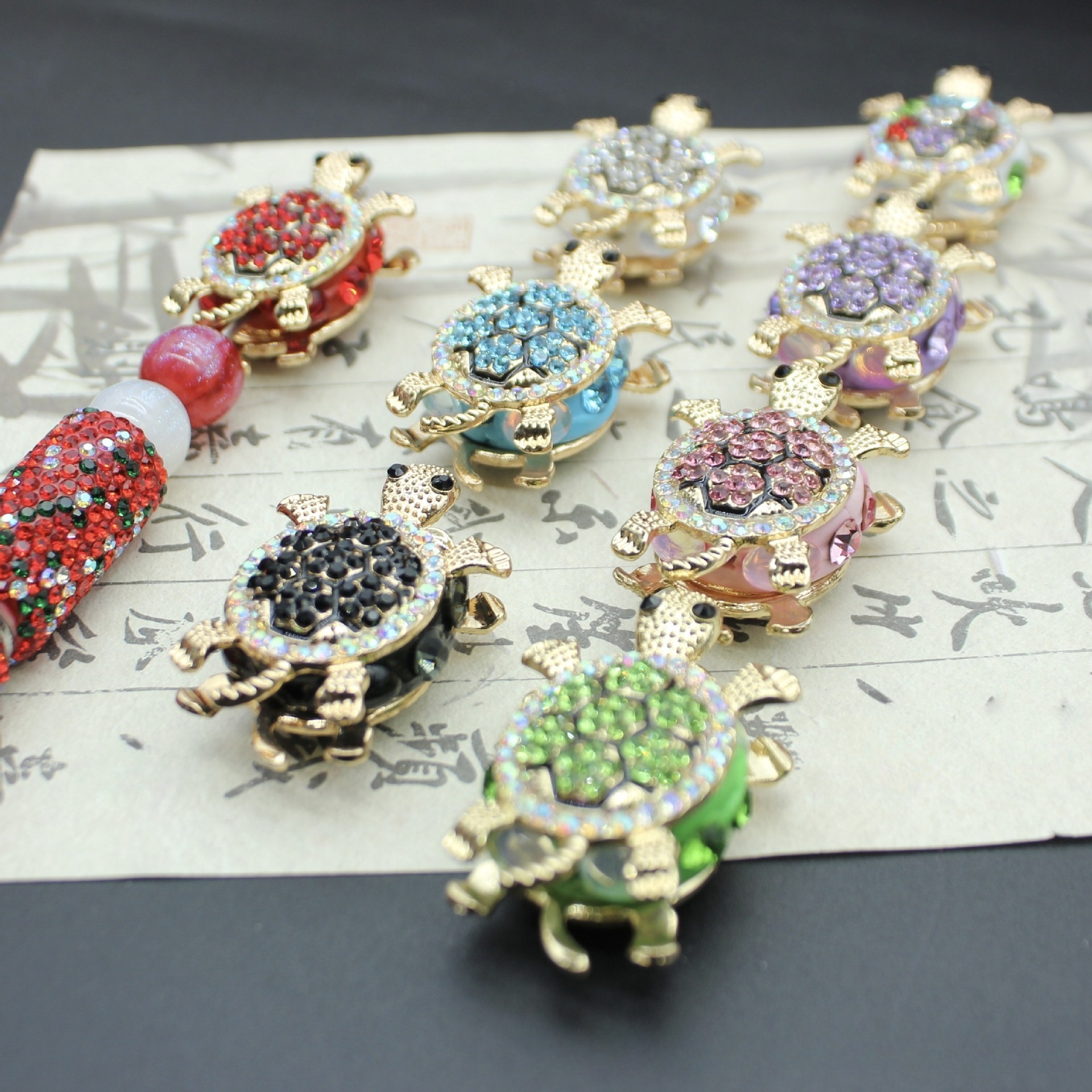 Cute Full Diamond Turtle Beads with Straight Hole, DIY Jewelry Accessories for Pen Making