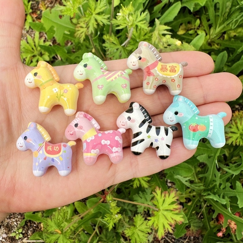 Double-sided Printed Cute Pony Beads, Through Hole Beads for DIY Phone Charms & Keychains