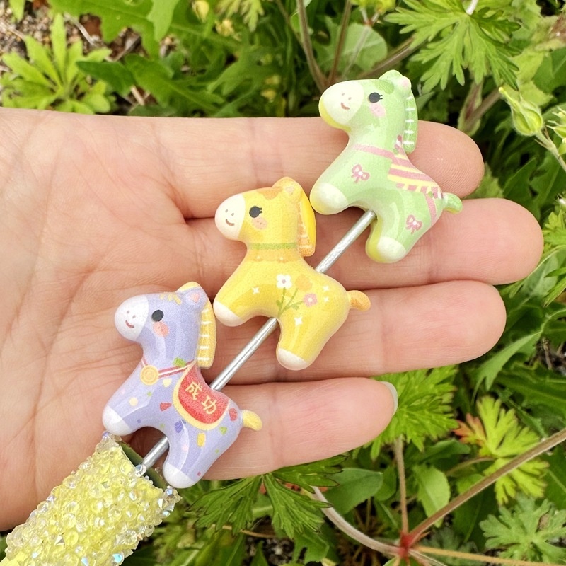 Double-sided Printed Cute Pony Beads, Through Hole Beads for DIY Phone Charms & Keychains