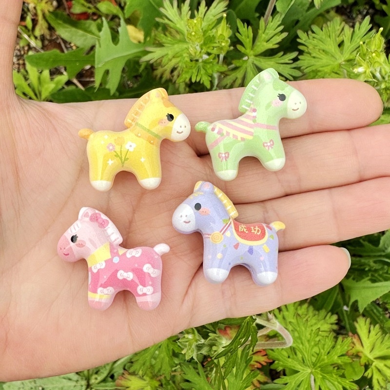 Double-sided Printed Cute Pony Beads, Through Hole Beads for DIY Phone Charms & Keychains