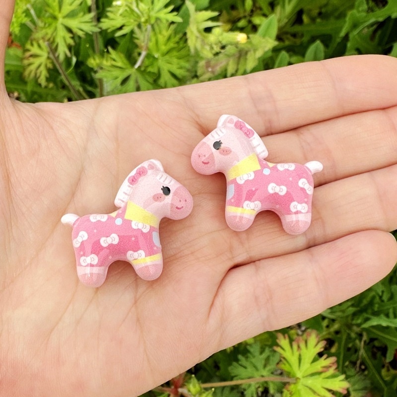 Double-sided Printed Cute Pony Beads, Through Hole Beads for DIY Phone Charms & Keychains