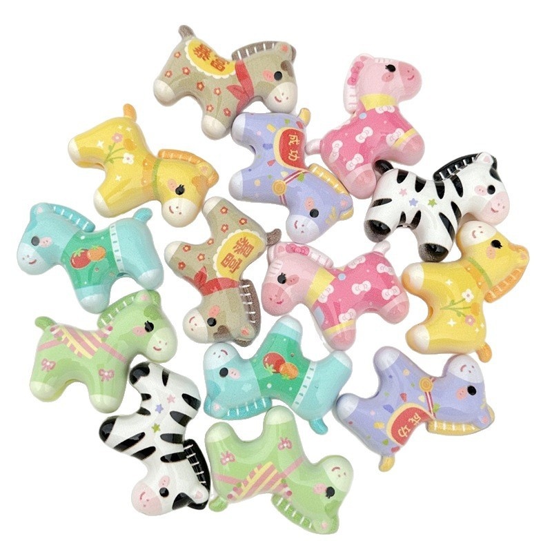 Double-sided Printed Cute Pony Beads, Through Hole Beads for DIY Phone Charms & Keychains