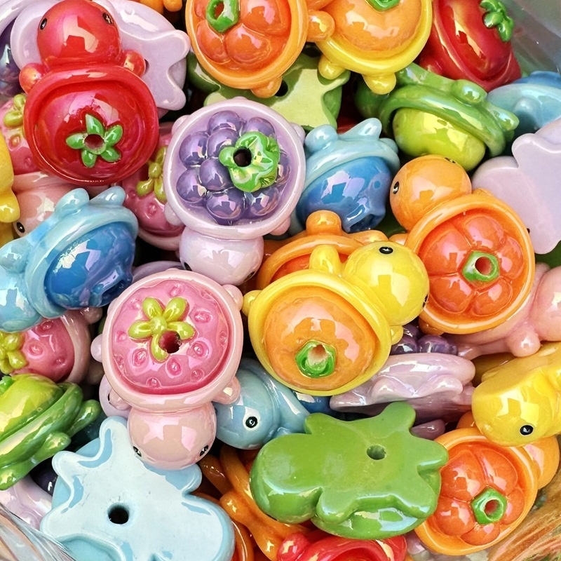 Cute Turtle Fruit Design Beads, Versatile DIY Accessories for Bead Pens & Keychains