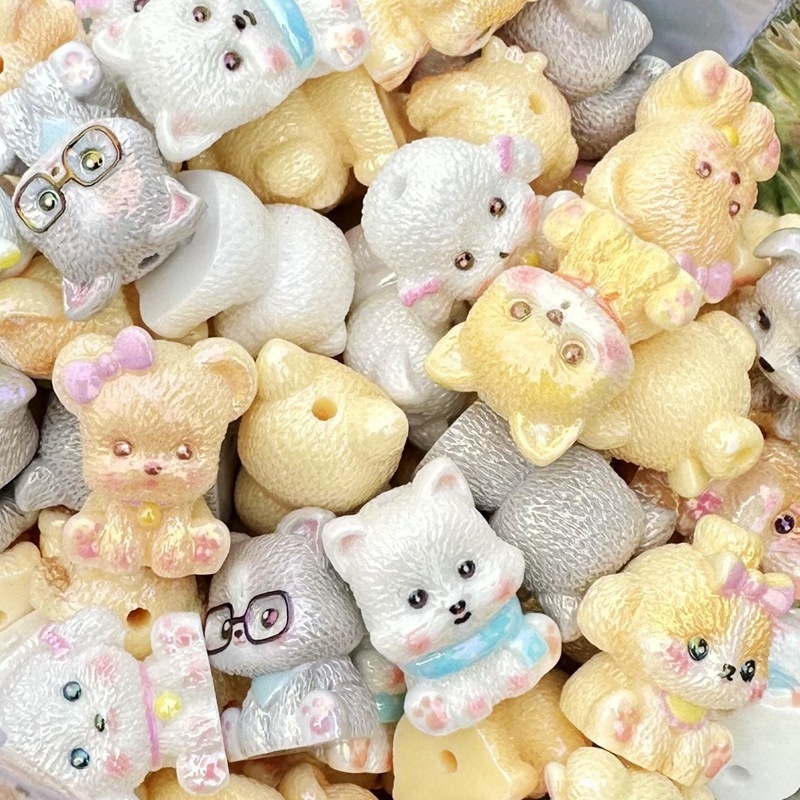 3D Stereoscopic Mini Dog Resin Beads with Through Hole, DIY Bead Pen & Phone Charm Accessories