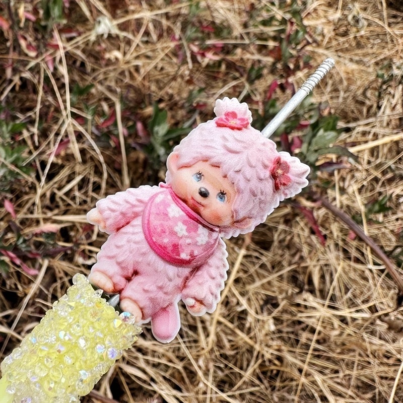 Double-sided Printed Monchhichi Cartoon Beads with Straight Through Hole for Car Hangers & Bead Pens