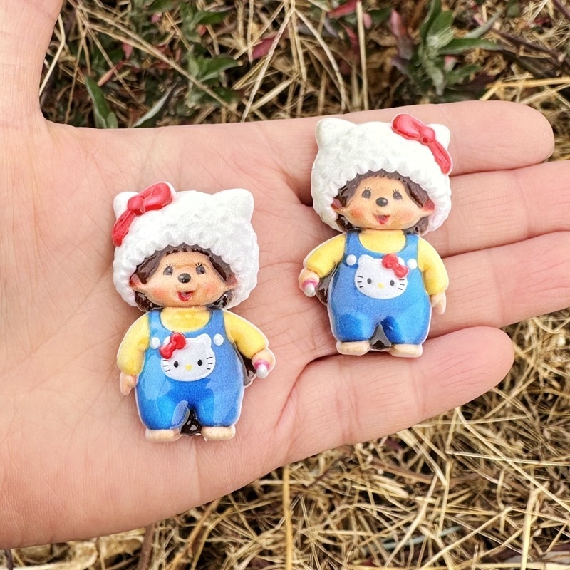 Double-sided Printed Monchhichi Cartoon Beads with Straight Through Hole for Car Hangers & Bead Pens