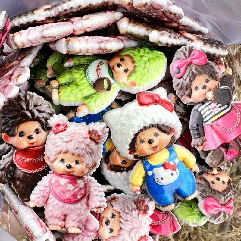 Double-sided Printed Monchhichi Cartoon Beads with Straight Through Hole for Car Hangers & Bead Pens