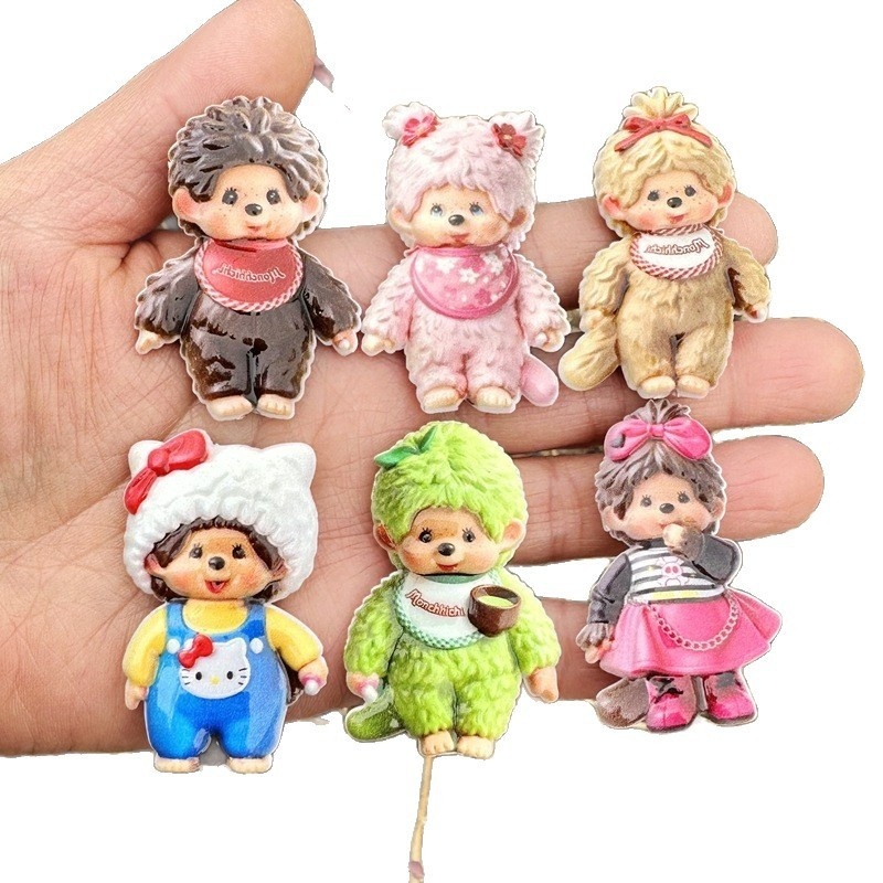 Double-sided Printed Monchhichi Cartoon Beads with Straight Through Hole for Car Hangers & Bead Pens