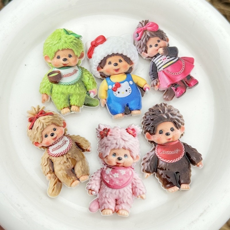Double-sided Printed Monchhichi Cartoon Beads with Straight Through Hole for Car Hangers & Bead Pens
