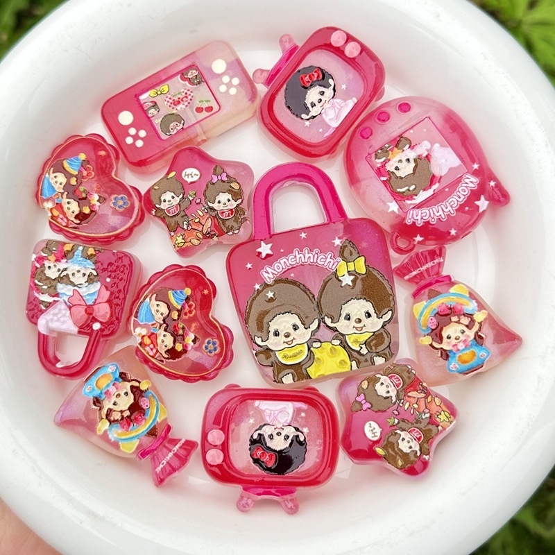  Irregular Glowing Monchhichi Loose Beads for Handmade Phone Chains, Keychains & Bag Charms