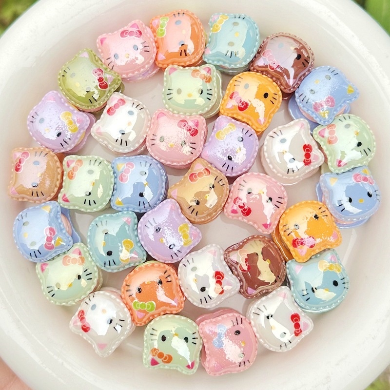 Cute Resin Hello Kitty Sandwich Cookie Beads, Through Hole Beads for DIY Phone Charms & Keychains