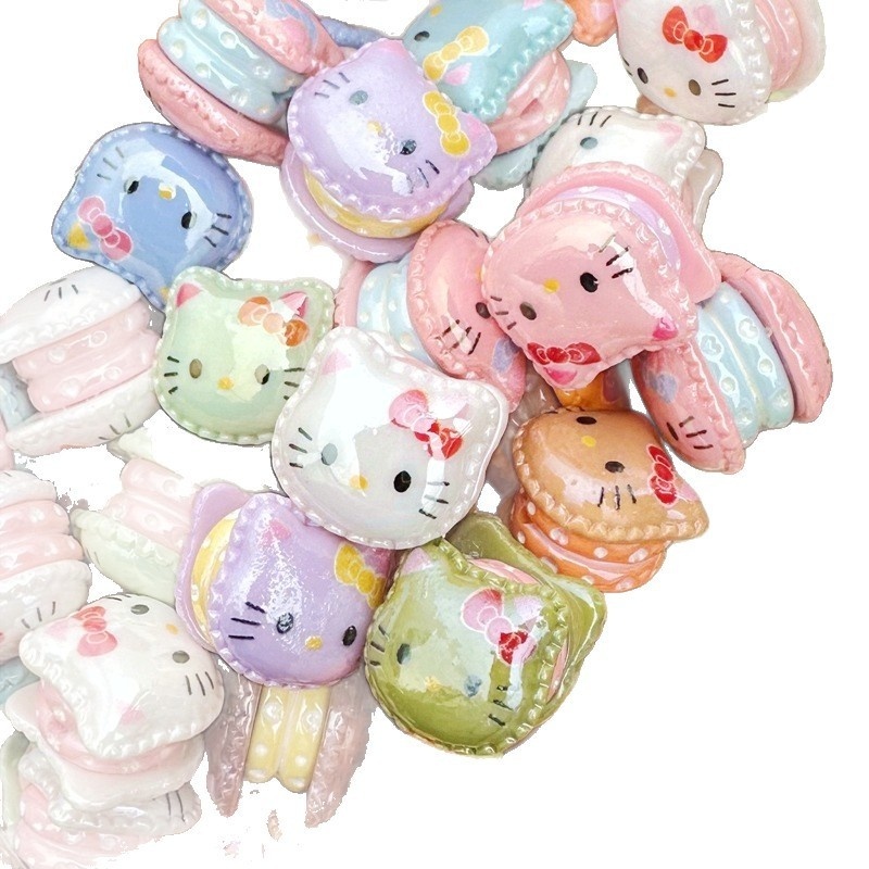 Cute Resin Hello Kitty Sandwich Cookie Beads, Through Hole Beads for DIY Phone Charms & Keychains